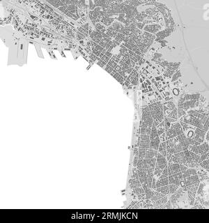 Carte de Thessalonique détaillée en noir et blanc avec des bâtiments Illustration de Vecteur