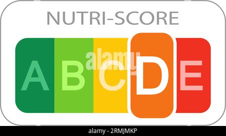 Étiquette Nutri Score avec lettre de classification D détachée sur fond blanc. Autocollant avec la qualité nutritionnelle des aliments utilisés dans le système de notation des produits européens. Illustration vectorielle à plat Illustration de Vecteur