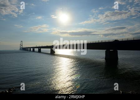 Vue sur le pont de la Grande ceinture ( Storebæltsbroen ) reliant les îles de Funen an Zealand au Danemark. Banque D'Images