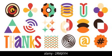 Paquet d'autocollants groovy. Badges géométriques colorés, éléments psychédéliques abstraits, autocollants hippie colorés. Vector brutalism ensemble d'illustration d'étiquette moderne groovy Illustration de Vecteur
