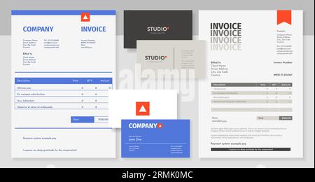 Conception de facture et de carte de visite. Modèles d'en-tête d'entreprise abstraits avec ID et logo, blanc d'entreprise et maquette de carte. Ensemble vectoriel d'illustration professionnelle de brochure Illustration de Vecteur