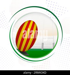 Drapeau de Catalogne sur ballon de rugby. Icône du rugby rond avec drapeau de Catalogne. Illustration vectorielle. Illustration de Vecteur