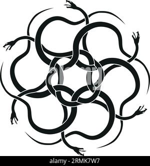 six serpents convergent dans un motif hexagonal, symbole de l'équilibre transformateur Illustration de Vecteur