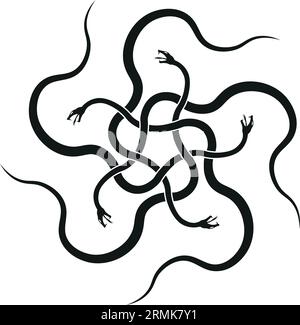 cinq serpents s'entremêlent, formant un pentagramme énigmatique de perspicacité spirituelle. Illustration de Vecteur