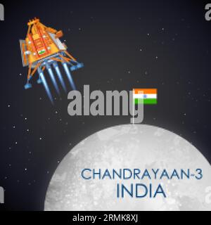 Mission de fusée Chandrayaan 3 lancée par l'Inde pour mission d'exploration lunaire avec l'atterrisseur Vikram et le rover Pragyan Illustration de Vecteur
