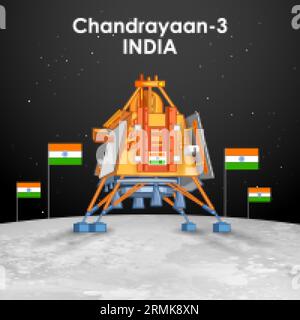 Mission de fusée Chandrayaan 3 lancée par l'Inde pour mission d'exploration lunaire avec l'atterrisseur Vikram et le rover Pragyan Illustration de Vecteur