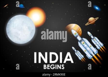 Mission de fusée Chandrayaan 3 lancée par l'Inde pour mission d'exploration lunaire avec l'atterrisseur Vikram et le rover Pragyan Illustration de Vecteur
