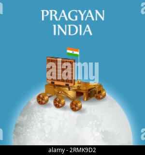Mission de fusée Chandrayaan 3 lancée par l'Inde pour mission d'exploration lunaire avec l'atterrisseur Vikram et le rover Pragyan Illustration de Vecteur