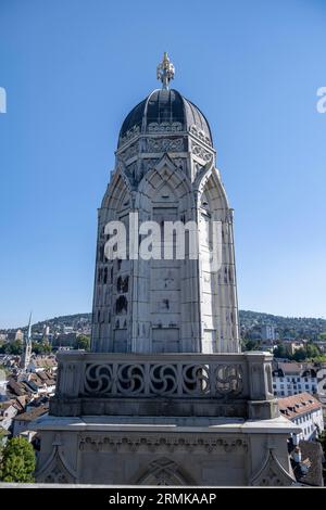 Tour du Grossmuenster, vue ville, centre ville, Zurich, Suisse Banque D'Images