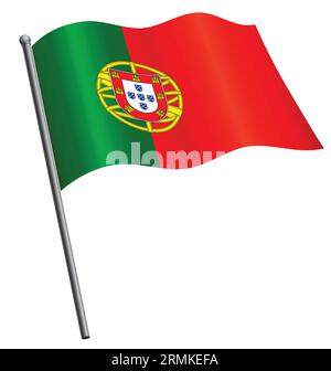 exact correct drapeau portugais du portugal volant ondulant sur le vecteur de mât isolé sur fond blanc Illustration de Vecteur