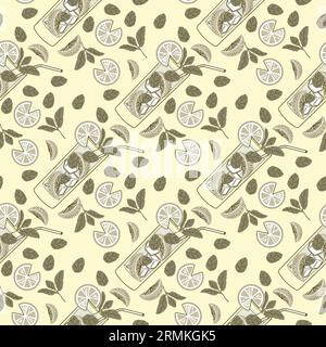 Motif sans couture - cocktail de bar avec illustration des fruits. Garniture de cocktail. Illustration de Vecteur