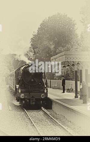 Flying Scotsman Bluebell Railway East Grinstead Station (1 de 3) sépia Banque D'Images