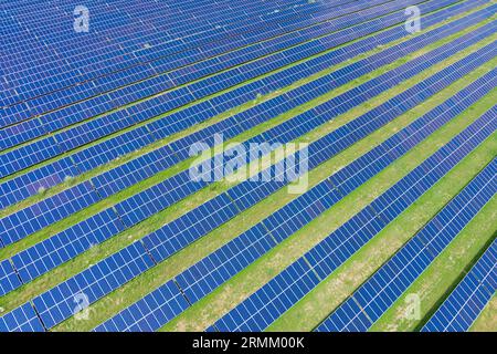 Vue de dessus de la centrale solaire (gros plan). Écologie. Énergie verte alternative. Zéro émission. Drone. Vue aérienne Banque D'Images