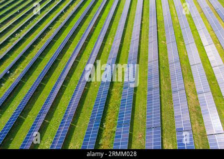 Vue de dessus de la centrale solaire (gros plan). Écologie. Énergie verte alternative. Zéro émission. Drone. Vue aérienne Banque D'Images