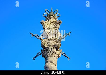 Pôle médiéval ou colonial (Pelourinho en portugais) sur la place près de la cathédrale, Porto, Portugal Banque D'Images