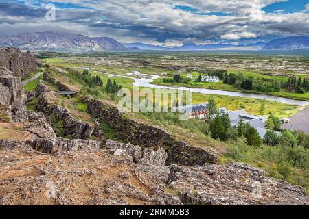 Parc national de Thingvellir - célèbre région en Islande juste à l'endroit où les plaques tectoniques de l'atlantique se rencontrent Banque D'Images