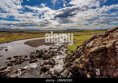 Parc national de Thingvellir - célèbre région en Islande juste à l'endroit où les plaques tectoniques de l'atlantique se rencontrent Banque D'Images