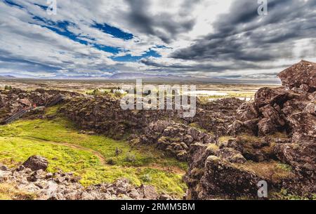 Parc national de Thingvellir - célèbre région en Islande juste à l'endroit où les plaques tectoniques de l'atlantique se rencontrent Banque D'Images