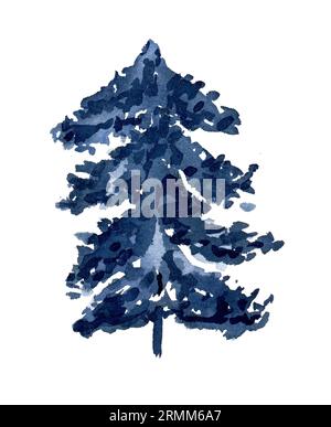Arbre de pin aquarelle isolé sur blanc. Illustration peinte à la main Banque D'Images