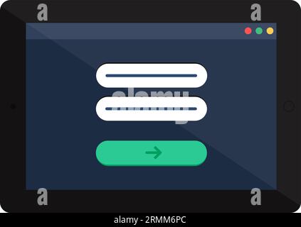 Interface de menu d'autorisation de saisie de login et mot de passe site Web dans la tablette. Page Web sur l'écran du périphérique numérique. Icône vectorielle plate simple isolée Illustration de Vecteur