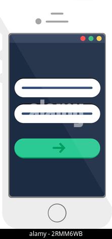 Page d'authentification de connexion de compte, autorisation utilisateur du site Web de l'application mobile dans smartphone. Menu de la page Web sur l'écran du périphérique numérique. Simpl Illustration de Vecteur