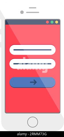 Page d'authentification de connexion, autorisation utilisateur du site Web de l'application mobile dans smartphone. Menu de la page Web sur l'écran du périphérique numérique. V plat simple Illustration de Vecteur