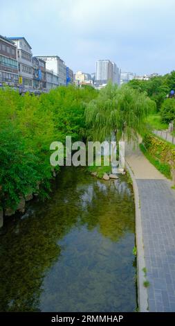 Cheonggyecheon Stream est un ruisseau de 11 km de long qui traverse le centre-ville de Séoul, en Corée du Sud Banque D'Images