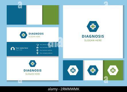 Logo de diagnostic avec slogan modifiable. Livre de marque et modèle de carte de visite. Illustration de Vecteur