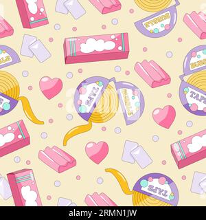 Motif sans couture avec fond beige Bubble gum. Illustration de Vecteur