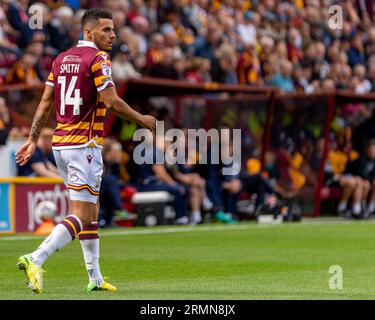 Bradford, Royaume-Uni. 26 août 2023. EFL Sky Bet League 1 : Bradford City AFC contre Crewe Alexandra FC. Tyler Smith de Bradford City. Crédit Paul B Whitehurst/Alamy Live News Banque D'Images