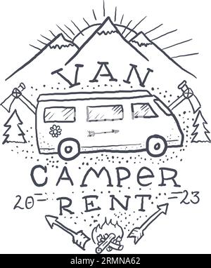 Location de voiture Vampervan Vintage logo Label dessiné à la main. Vecteur Illustration de Vecteur
