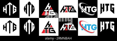 Conception de logo de lettre HTG dans le style six. HTG polygone, cercle, triangle, hexagone, plat et style simple avec le logo de la lettre de variation de couleur noir et blanc se Illustration de Vecteur