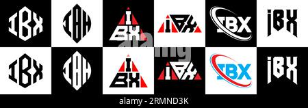 Conception de logo de lettre IBX dans le style six. IBX polygone, cercle, triangle, hexagone, plat et style simple avec le logo de la lettre de variation de couleur noir et blanc se Illustration de Vecteur