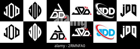 Logo de lettre JDD dans le style six. JDD polygone, cercle, triangle, hexagone, plat et style simple avec le logo de la lettre de variation de couleur noir et blanc se Illustration de Vecteur