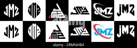 Logo de lettre JMZ dans le style six. JMZ polygone, cercle, triangle, hexagone, plat et style simple avec le logo de la lettre de variation de couleur noir et blanc se Illustration de Vecteur