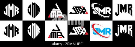 Conception de logo de lettre JMR dans le style six. JMR polygone, cercle, triangle, hexagone, plat et style simple avec le logo de la lettre de variation de couleur noir et blanc se Illustration de Vecteur