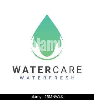 Water Care logo Design goutte d'eau avec logo Hand Care Illustration de Vecteur