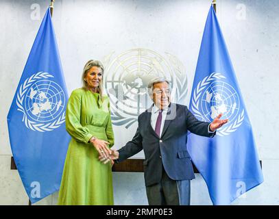 New York, New York, États-Unis. 29 août 2023. Sa Majesté LA REINE MAXIMA des pays-Bas, rencontre le Secrétaire général des Nations Unies, ANTONIO GUTERRES, au Siège des Nations Unies. La Reine est l'avocate spéciale du Secrétaire général pour la finance inclusive pour le développement (image de crédit : © Bianca Otero/ZUMA Press Wire) À USAGE ÉDITORIAL SEULEMENT! Non destiné à UN USAGE commercial ! Banque D'Images