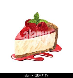 Dessert aquarelle, cheesecake aux framboises et confiture. Illustration dessinée à la main isolée sur fond blanc. Menu alimentaire parfait, dessin alimentaire, design Banque D'Images