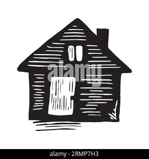 Illustration d'impression de bloc de cabane de plage fantaisiste pour le concept de voyage tropical. Vector maison côtière stylisée pour les vacances. Illustration de Vecteur