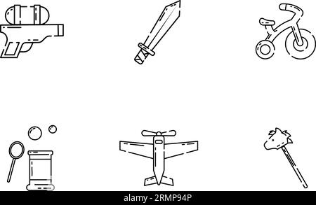 Ensemble de différentes icônes de jouets plats Vector Illustration de Vecteur