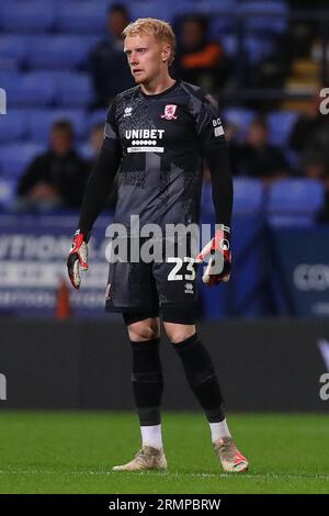 Bolton, Royaume-Uni. 26 août 2023. Tom Glover de Middlesbrough lors du match de la coupe Carabao Bolton Wanderers vs Middlesbrough à l'Université de Bolton Stadium, Bolton, Royaume-Uni, le 29 août 2023 (photo de Ryan Crockett/News Images) à Bolton, Royaume-Uni le 8/26/2023. (Photo de Ryan Crockett/News Images/Sipa USA) crédit : SIPA USA/Alamy Live News Banque D'Images