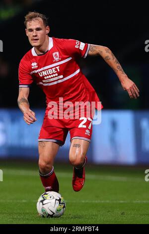 Bolton, Royaume-Uni. 26 août 2023. Lukas Engel de Middlesbrough lors du match de la coupe Carabao Bolton Wanderers vs Middlesbrough à l'Université de Bolton Stadium, Bolton, Royaume-Uni, le 29 août 2023 (photo de Ryan Crockett/News Images) à Bolton, Royaume-Uni le 8/26/2023. (Photo de Ryan Crockett/News Images/Sipa USA) crédit : SIPA USA/Alamy Live News Banque D'Images