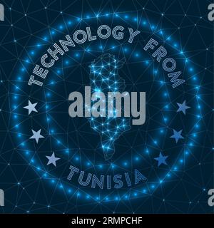 Badge géométrique futuriste représentant la Tunisie. Un concept technologique avec un logo rond du pays dans une illustration vectorielle. Illustration de Vecteur