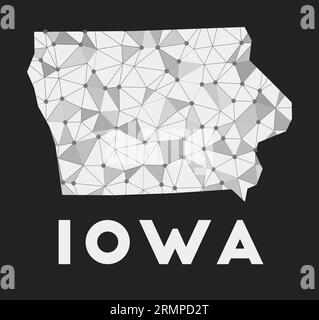 Iowa - carte du réseau de communication de l'état américain. Design géométrique tendance de l'Iowa sur fond sombre. Illustration de Vecteur