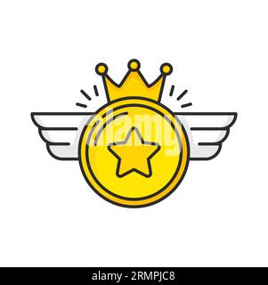 Pièce avec icône de couronne et d'ailes de points bonus spéciaux, avantages exclusifs et récompense de prix pour le client vecteur ou les membres VIP du programme de fidélité client. Illustration de Vecteur
