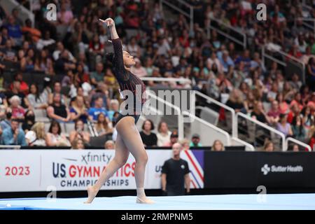 27 août 2023 : gymnaste Tiana Sumanasekera lors de la compétition senior féminine Day 2 aux Championnats américains de gymnastique 2023. La compétition se déroule au SAP Center de San Jose, en Californie. Melissa J. Perenson/CSM Banque D'Images