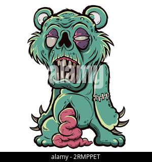 Illustration vectorielle de Cartoon Teddy Zombie personnages, Zombie Bear, Evil Bear Banque D'Images