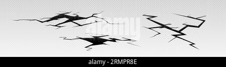 Fissures au sol effet 3D - trous sismiques réalistes dans le sol ou la surface de béton. Mur ou plancher cassé et endommagé. Ensemble d'illustration vectorielle de face terrestre écrasée détruite avec texture de fissure. Illustration de Vecteur