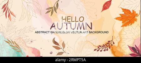 Bonjour fond d'art d'automne avec des feuilles tombantes. Illustration de Vecteur